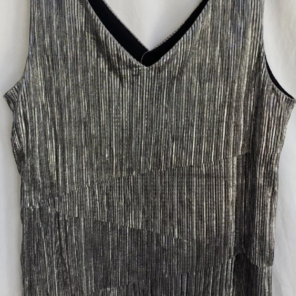 Metallic Silver Layered V-neck Tank Top